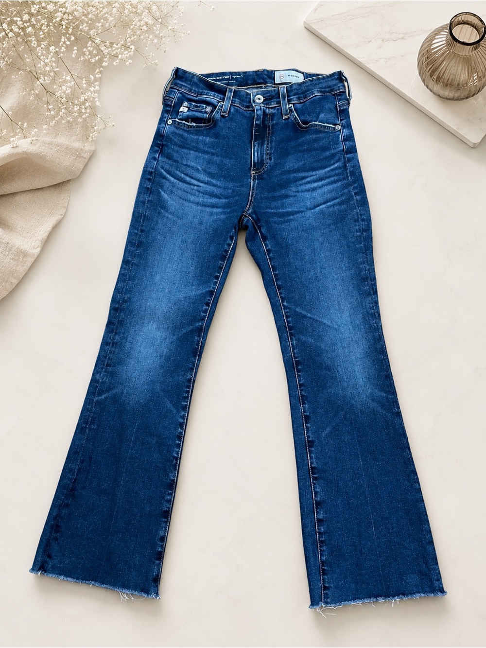 AG Farrah Boot Crop High Rise Jeans Raw Hem Size 26